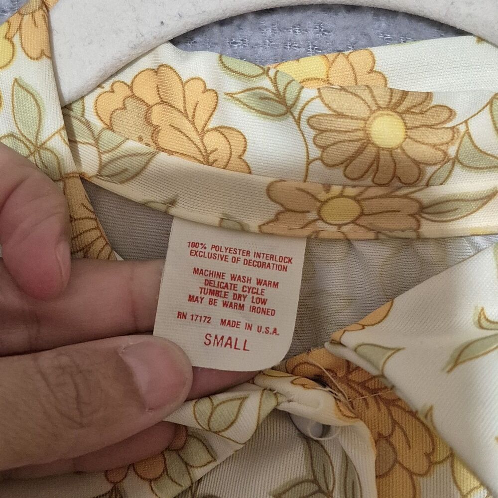 VTG 70's USA Made Yellow Snap Button Short Sleeve Night Gown Sleep Dress Small - Picture 4 of 6
